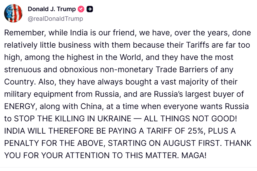Donald Trump Announces 25% Tariff on India, Citing Russian Ties 3 Donald Trump Announces 25% Tariff on India, Citing Russian Ties